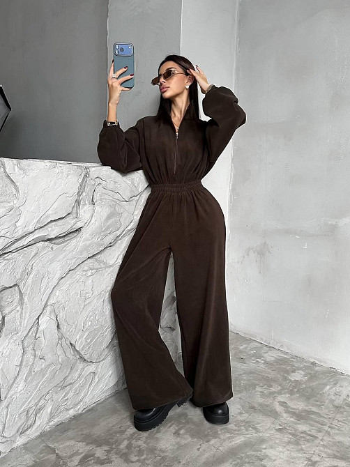 Женский стильный теплый комбинезон из флиса Шоколад Одесса - изображение 9