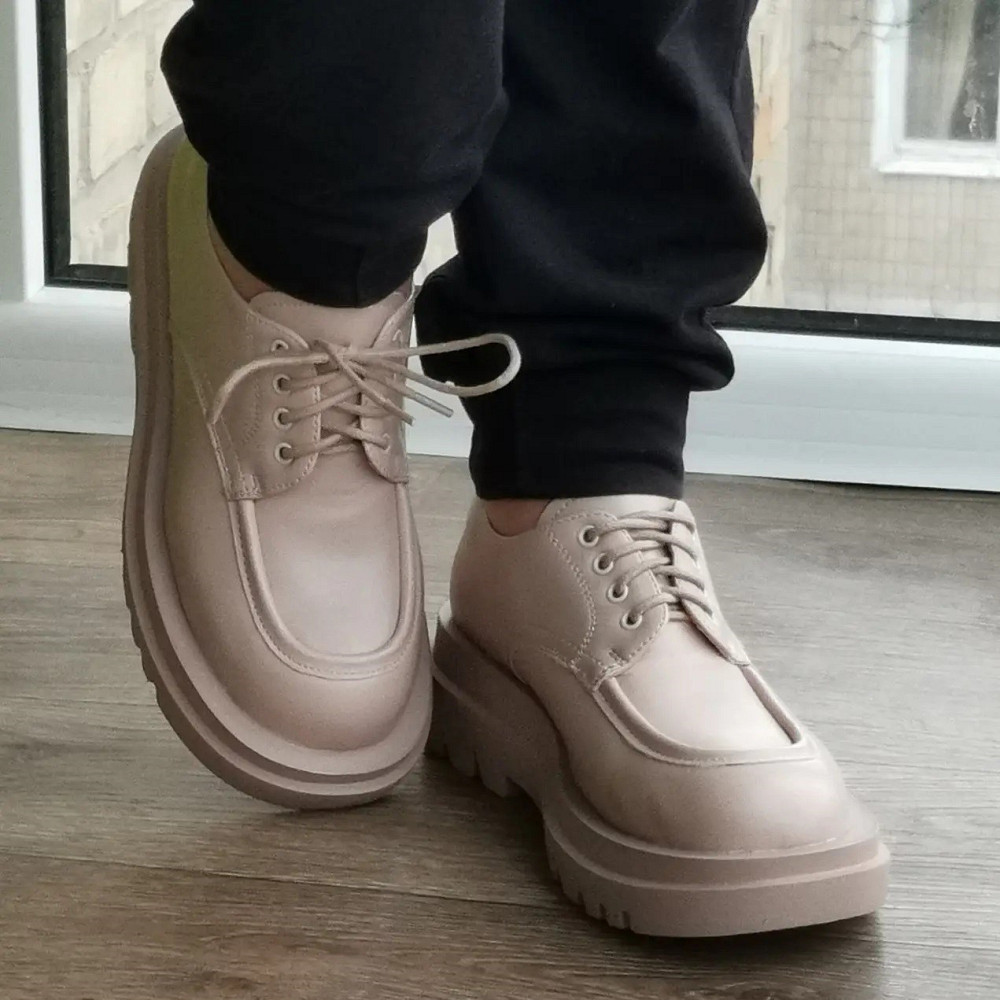 Жіночі Бежеві броги Туфлі Оксфорди Танкетка Сліпони Шкіряні Мокасини (розміри: 36,37,38,39,40,41) Дніпро - фото 8