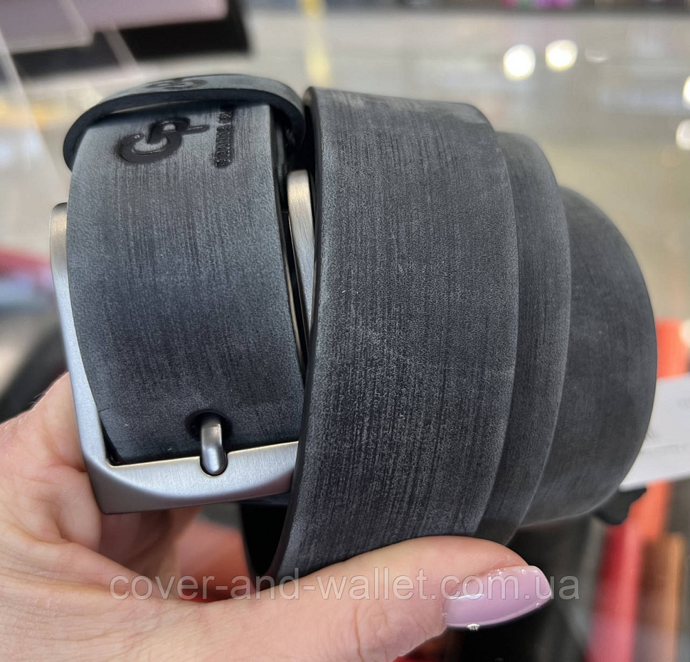 Серый мужской ремень из итальянской винтажной кожи 35мм Grande Pelle Labbro Киев - изображение 11