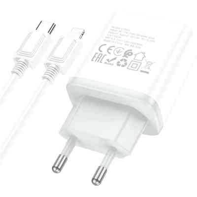 Зарядное устройство HOCO C104A USB-C PD20W + cable USB-C to Lightning white (6931474782908) Винница
