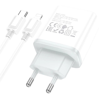 Зарядное устройство HOCO C104A USB-C PD20W + cable USB-C to Lightning white (6931474782908) Винница - изображение 4