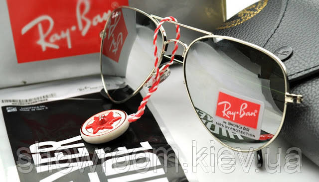 Женские солнцезащитные очки Ray Ban aviator mirror silver (2906) Киев - изображение 2