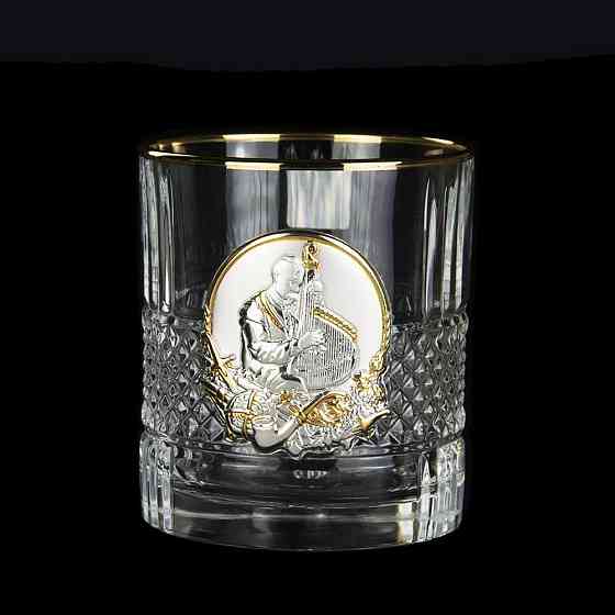 Набір для віскі «Гербовий з козаками» 7 предметів Boss Crystal, графин, 6 келихів, срібло, золото, кришталь Рівне