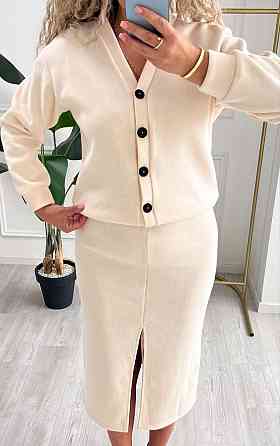 Женский невероятный костюм кардиган+юбка ангора вязка на трикотаже Молочный, 52/54 Одесса