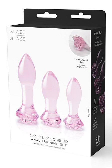 Набір анальних пробок DreamToys Glaze Glass Rosebud скляний, рожевий, 3 шт. Sex Aura Київ - фото 7