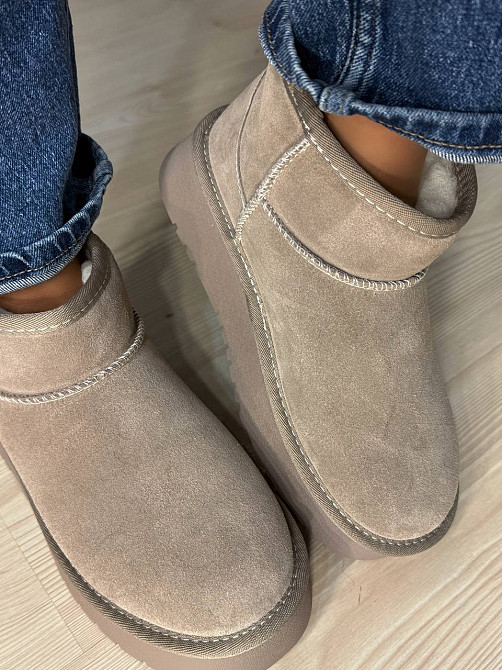 Угги женские Hengji 25-3 натуральная замша короткие на высокой подошве бежевые, 40, 25 см Киев - изображение 19