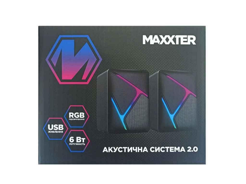 Колонка компютерна 2.0 CSP-U004 RGB чорні 6W ТМ MAXXTER Київ - фото 1