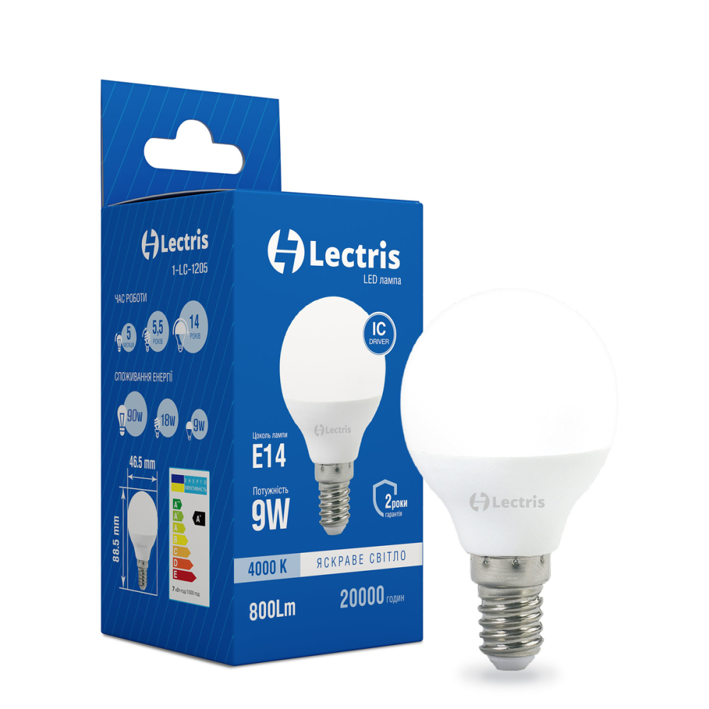 Світлодіодна лампа Lectris G45 9W 4000K 220V E14 1-LC-1205 Дніпро - фото 1