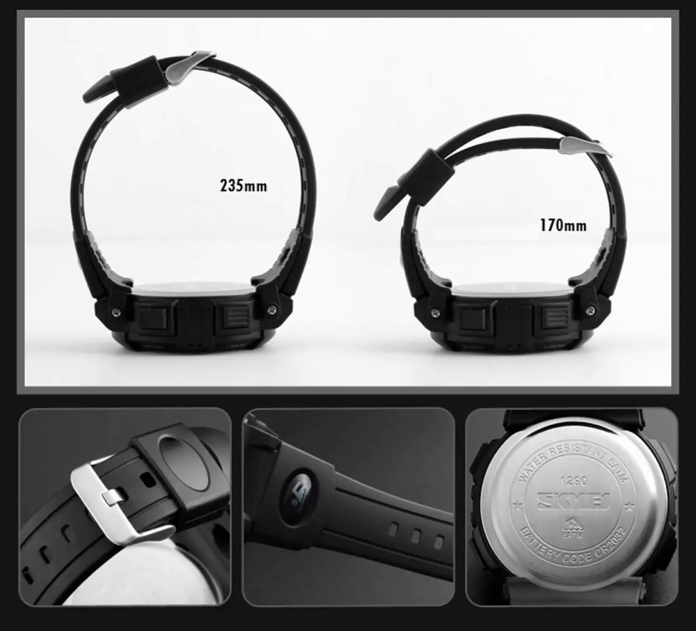 Часы мужские спортивные с компасом Skmei 1290 (Черные) Винница - изображение 8