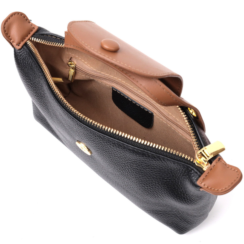 Стильная женская сумка с интересным клапаном из натуральной кожи Vintage 22252 Черная Киев - изображение 7