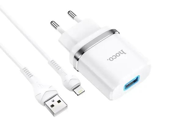 Сетевое зарядное устройство Hoco N1 Ardent 220V (12W, 5V/2.4A) с подсветкой USB и кабелем Lightning для iPhone/iPad Одесса