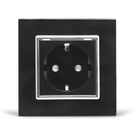 LIVOLO Електрична розетка з заземленням LIVOLO, чорна з хромованою вставкою, скло, шторки, 250В Коломия