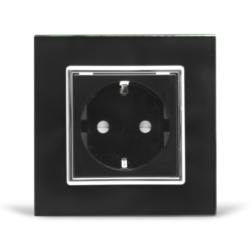 LIVOLO Електрична розетка з заземленням LIVOLO, чорна з хромованою вставкою, скло, шторки, 250В Коломия - фото 5