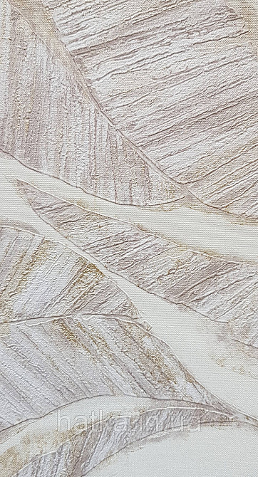 Шпалери вінілові на флізеліновій основі Rasch Ascona 1.06х10 листя структурні бежеві кремові із золотистим Київ - фото 3