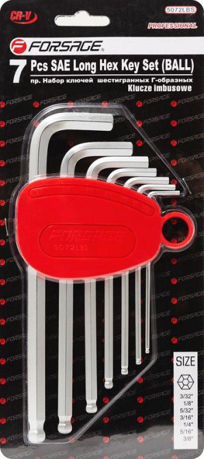 Набір ключів Г-подібних 6-гранних довгих з шаром, 7пр. (3/32, 1/8, 5/32, 3/16, 1/4, 5/16, 3/8 ) Forsage Одесса - изображение 1