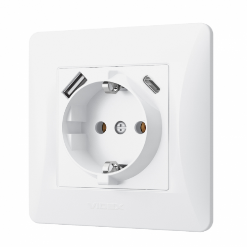 BINERA білий Розетка внутрішня +USB+Type-C із заземленням Videx Житомир