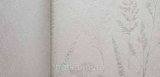 Шпалери вінілові на флізеліні Grandeco Universe 5 гілки листя квіти польові сріблясті на білому Київ