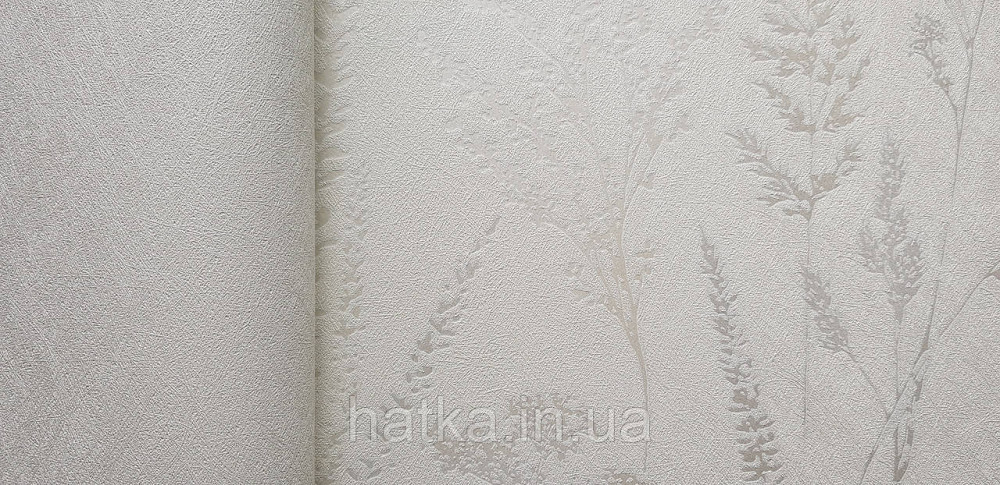 Шпалери вінілові на флізеліні Grandeco Universe 5 гілки листя квіти польові сріблясті на білому Київ - фото 3