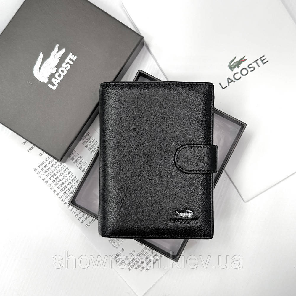 Кожаный мужской вертикальный кошелек Lacoste (6602) Киев - изображение 2