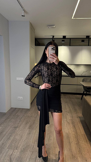 Жіноче романтичне мініплаття зі шлейфом мереживо + трикотажна підкладка Чорний, 44/46 Одеса - фото 4