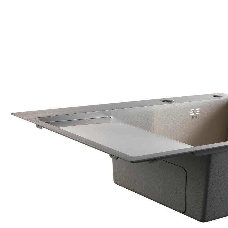 Мойка для кухни интегрированная Lidz Handmade Max 500 H7849L Brushed Steel, 3,0/1,0 мм, крыло слева, увеличенная чаша Киев - изображение 6