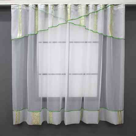 Кухонная занавеска VR-Textil № 078к белый с золотисто-салатовым 280х170 см (59-963) Киев