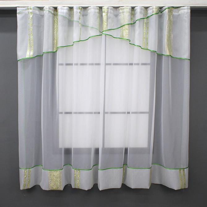 Кухонная занавеска VR-Textil № 078к белый с золотисто-салатовым 280х170 см (59-963) Киев - изображение 1