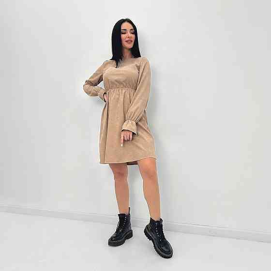 Вельветова сукня із завищеною талією "Wesley" оптом | Норма | Розпродаж моделі Бежевий, 42-44 Київ