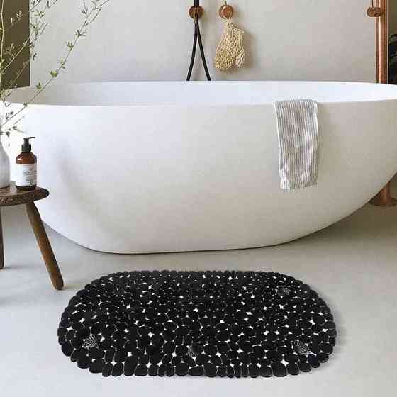Силіконовий килимок для ванни та душу Bathlux овальної форми, нековзний, люкс якість 69 х 35 см Чорний Кам'янець-Подільський