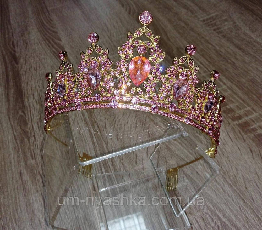 Диадема на обруче Корона розовая с камнями Кривой Рог - изображение 1