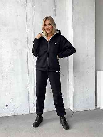 Женский теплый базовый костюм тринитка на флисе+ Подкладка Искусственный мех Черный, 44/46 Одесса