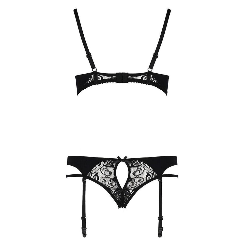 Комплект білизни Passion PAULINE SET L/XL, black, стрепи, ліф, стрінги і пояс для панчох Sex Aura Київ - фото 6