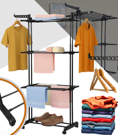 Складная вертикальная сушилка для белья (72 × 64 × 170 см) 3 уровня + 1 для обуви, Черная Киев