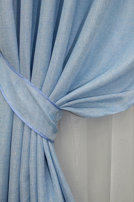 Комплект готових штор VR-Textil Льон Мішковина № 1055ш Блакитний 100х285 см 2 шт (31-497) Київ - фото 4