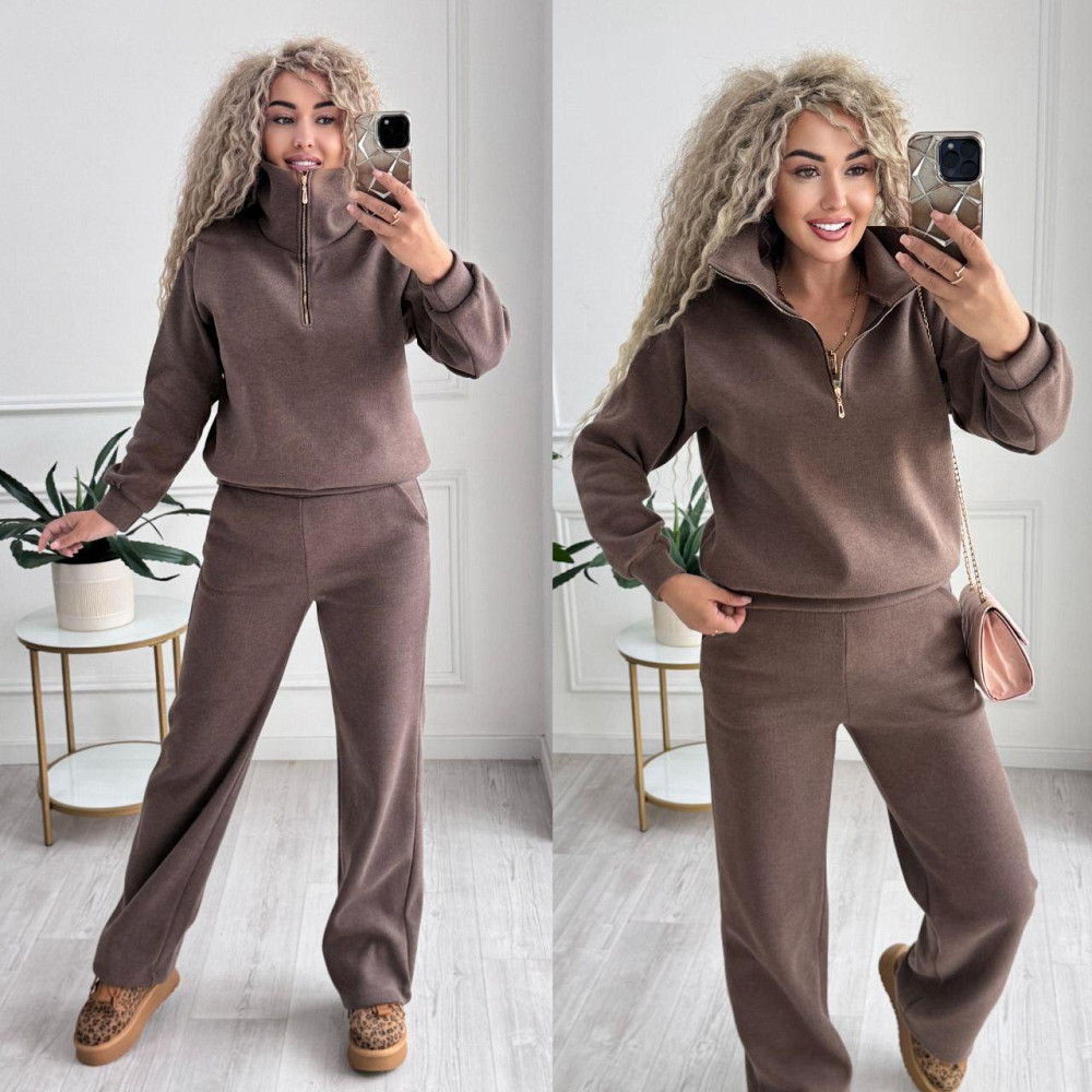 Женский стильный и теплый вязаный костюм осень-зима на трикотажной основе. Шоколад, 50/52 Одесса - изображение 10