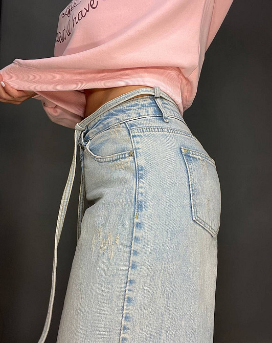 Джинсы женские I8 52406 широкие Baggy бананы с поясом веревкой голубые, голубой, 30, 30, 82 см, 119 см Киев - изображение 11