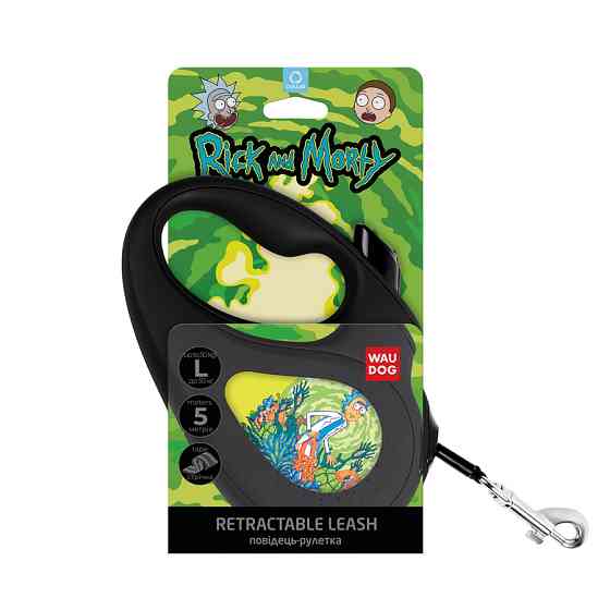 Повідець-рулетка для собак WAUDOG R-leash, малюнок "Рік та Морті 2", L, до 50 кг, 5 м, світлові Коломия