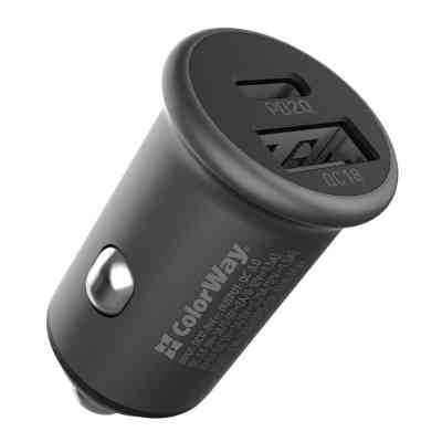 Зарядний пристрій ColorWay 2USB Car (Type-C PD20W + USB QC3.0 ) (38W) Gray (CW-CHA029PD-GR) Вінниця