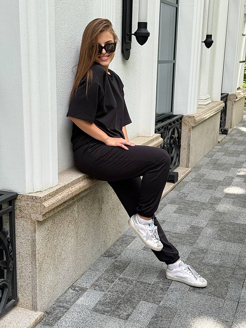 Спортивный костюм женский футболка и штаны джогеры Черный XL-XXL Харьков - изображение 7