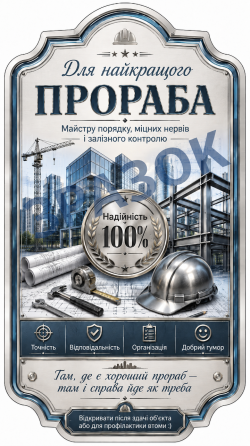 Комплект етикеток на пляшку «Для найкращого прораба» — подарунок виконробу та будівельнику з гумором Одеса
