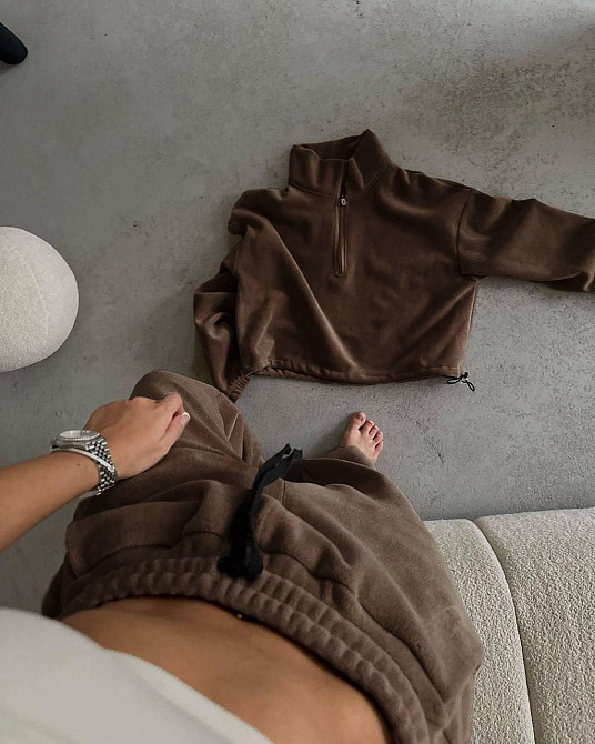 Жіночий теплий повсякденний костюм подвійний двосторонній фліс Шоколад, 48/50 Одеса - фото 2