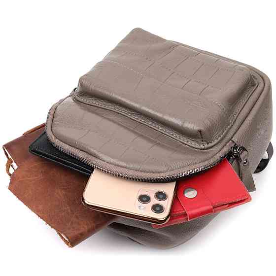 Жіночий компактний рюкзак з натуральної шкіри Vintage 22435 Сірий Київ