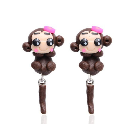 Сережки для дітей "Мавпочки" - довжина 5см, світліший, ніж на фото, полімерна глина Київ - фото 1