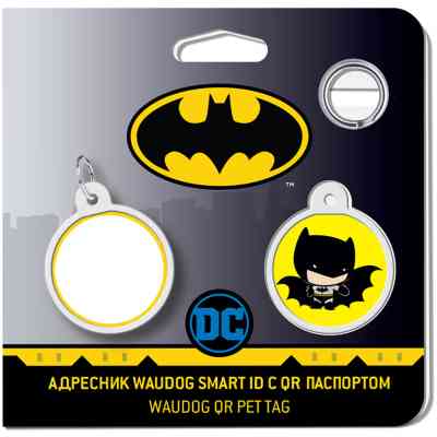 Адресник для животных WAUDOG Smart ID с QR паспортом "Бэтмен мультик", круг 25 мм (0625-1004ru-eng) Винница