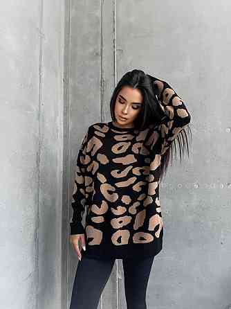 Жіночий принтований затишний оверсайз светр в'язка Чорний Одеса
