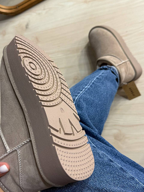 Угги женские Hengji 25-3 натуральная замша короткие на высокой подошве бежевые, 38, 24 см Киев - изображение 8