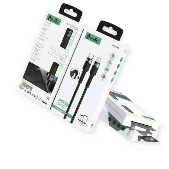 Кабель для зарядки Avantis Type-C - iPhone, 1м, 3.0А черный, круглый тканевая оплетка, QC, PD 20W Мукачево