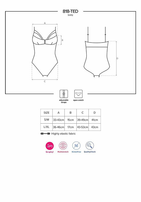 Мереживне боді з доступом Obsessive 818-TED-1 teddy XS/S, чорне Sex Aura Київ - фото 7