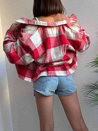 Жіноча тепла оверсайз сорочка у клітинку на гудзиках кашемір Одеса