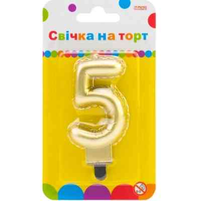 Свічка Maxi золотиста двостороння "5" у вигляді надувної кульки висотою 7,62 см (MX622095G-5) Вінниця